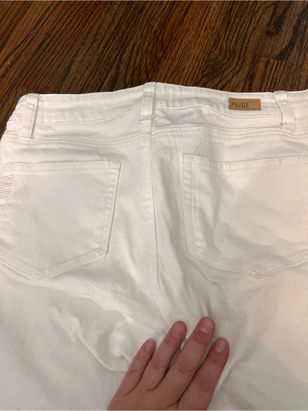 PAIGE White Frayed Hem Denim Shorts - Women's